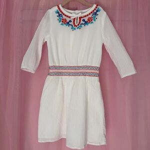 Janie and Jack 100% Cotton Floral Embroidered Smocked White Dress Girl’s Size 7